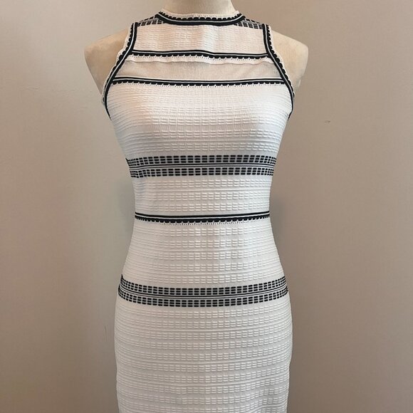 Textured Body Contour Midi Dress by Express - Size Small - Black & White Striped - Picture 8 of 12